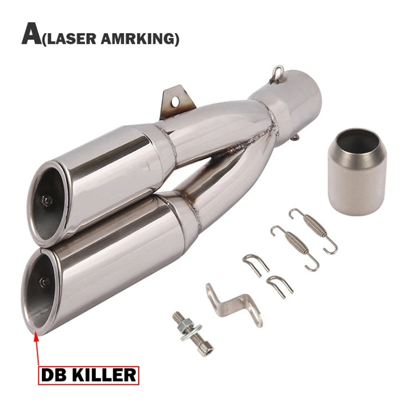 Универсальный выхлопной глушитель мотоцикла с двойной трубой диаметром 51 мм, с технологией DB Killer и лазерной гравировкой, подходит для моделей CB400, z250, NC700 и ktm duke 390.