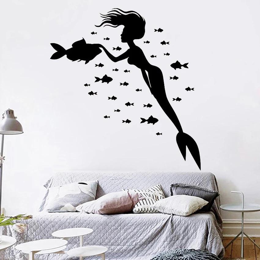 Настенные виниловые стикеры в виде морской рыбы на стену стиле русалки водная