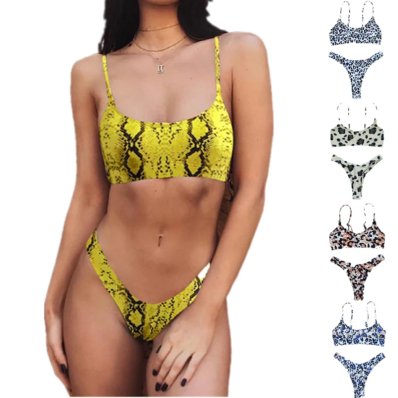 

2021 Sexy Leopard Bikini Swimsuit Swimwear Women 2 Piece Snakeskin Bikinis Swim Suit Swimmingwear Push Up Female Beachwear Set