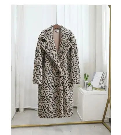 leopard Однотонные теплые толстые плюшевые пальто женские большие пальто и куртки из искусственного меха женские теплые XS-XXL 8 цветов меховые пальто cwf0183-5 - Цвет: leopard