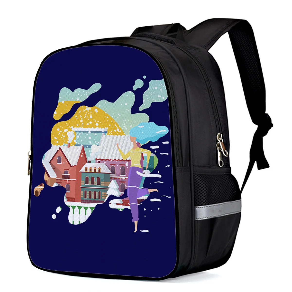 Снежный город снежный закат мультяшный персонаж рюкзак для ноутбука сумка