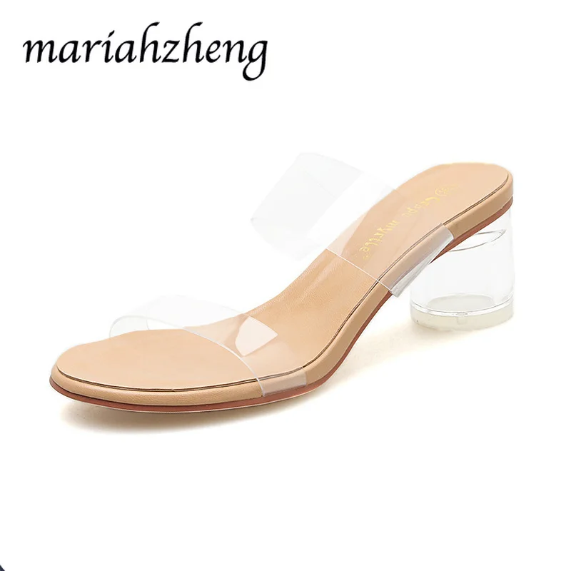 

Meriahzheng 2020 Summer New Transparent Crystal Heel Sandals with Women's Sandals and Slippers Daily Wear Casual Sandals TWS