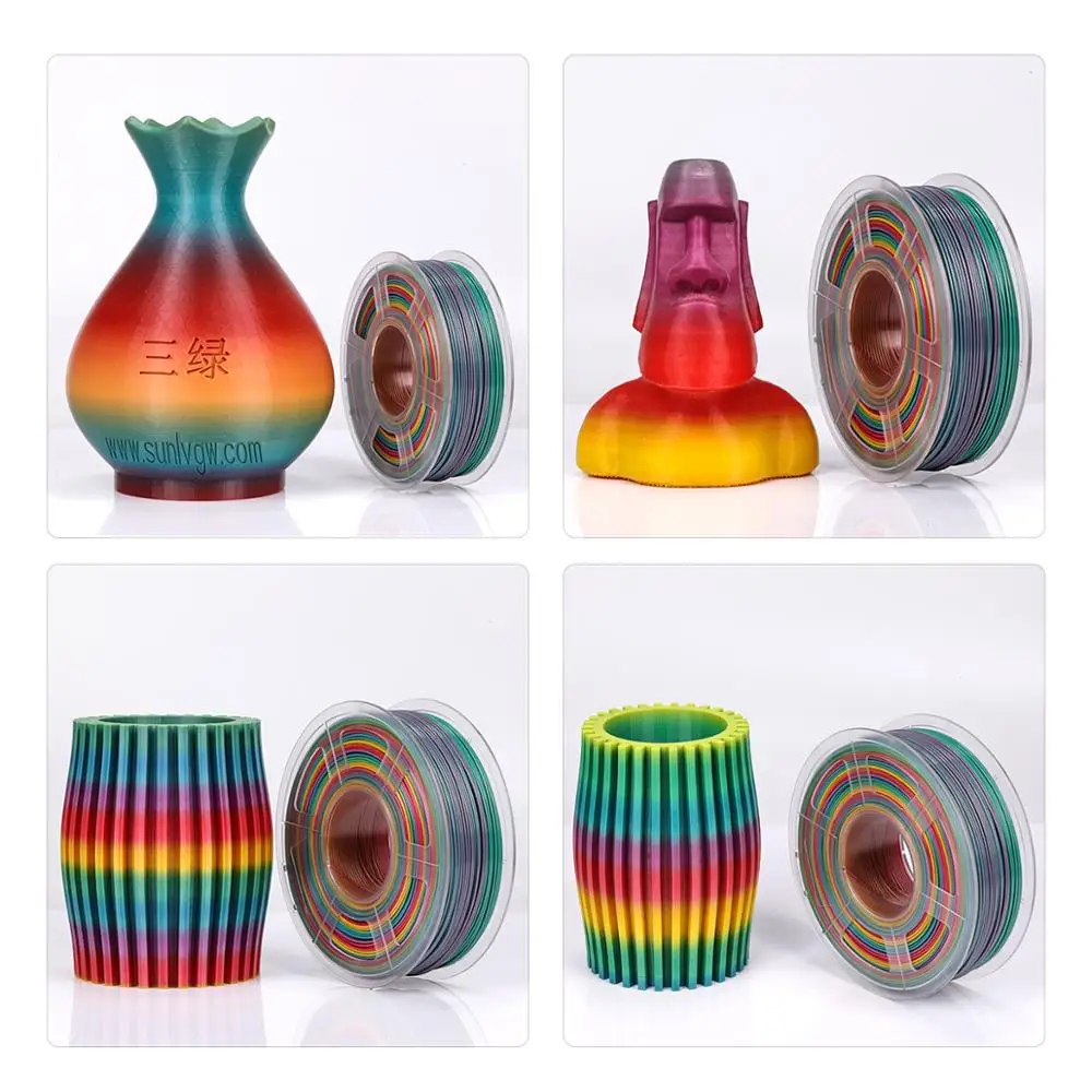 kaige pla rainbow color 1kg 1 75mm 3d printer filament multicolor random print no shrinkage no bobble rich luster fast shipping free global shipping