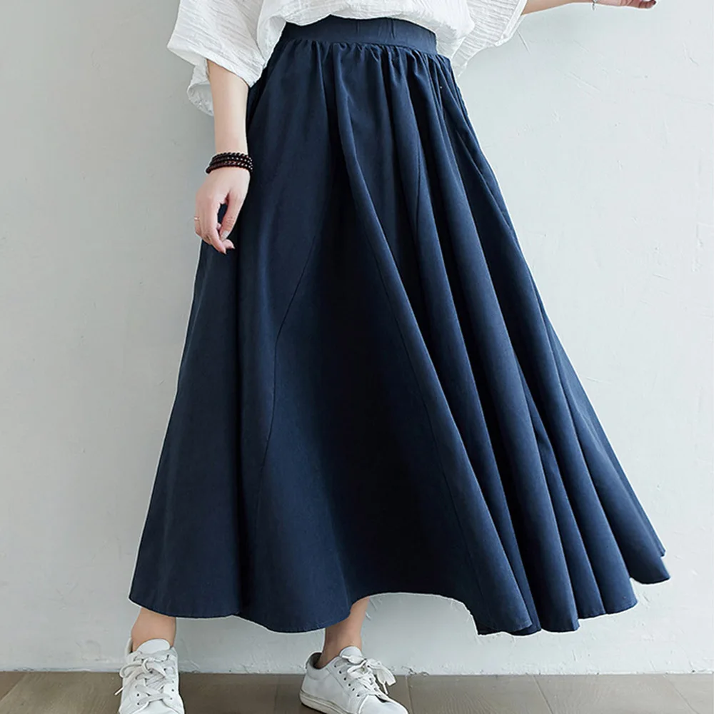 

Skirt Spring Autumn Style Japanese Korean Temperament All-match Cotton Linen Color Matching Skirt 2021 New Loose Chic Women