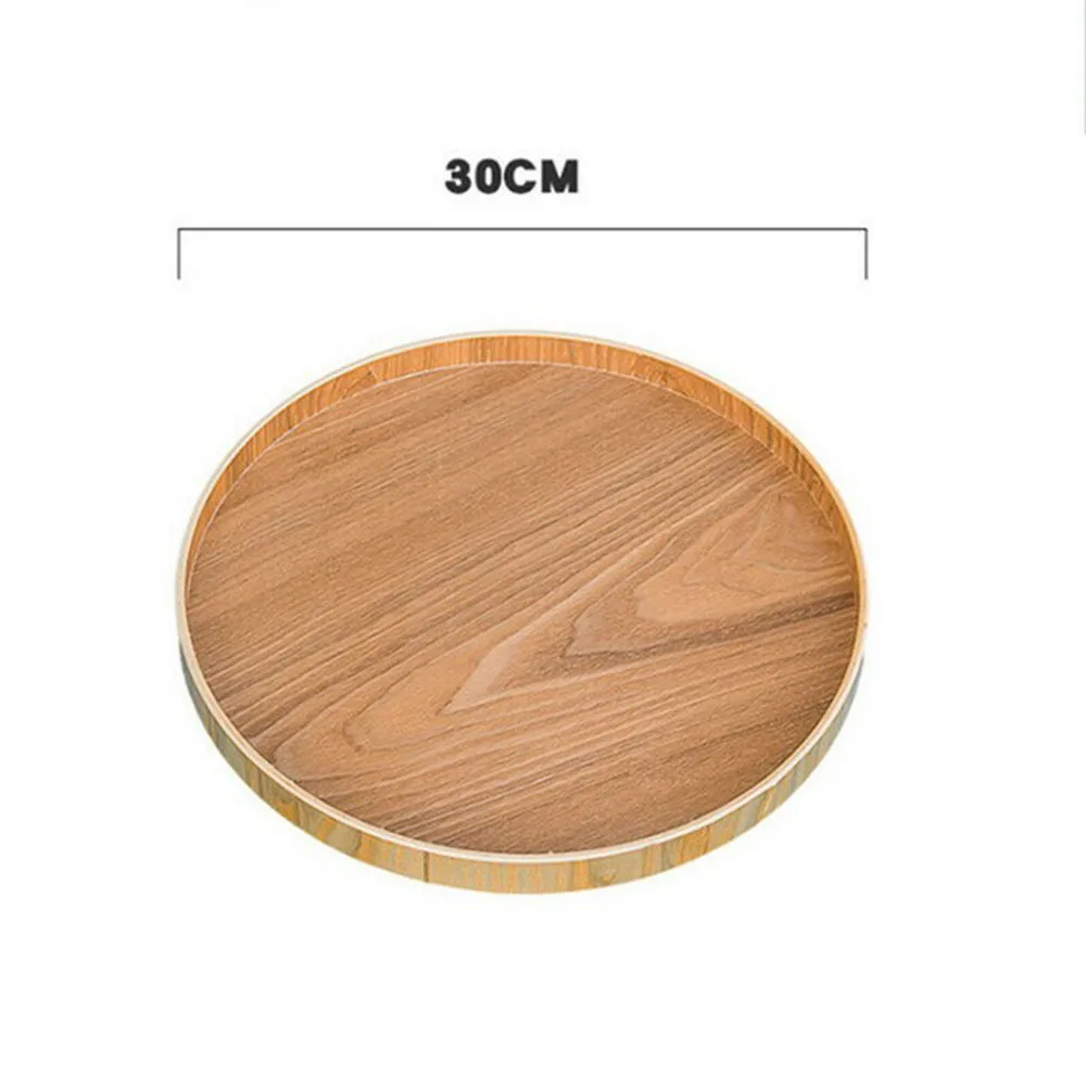 Круглая деревянная тарелка поднос из натурального дерева для сервировки чая еды