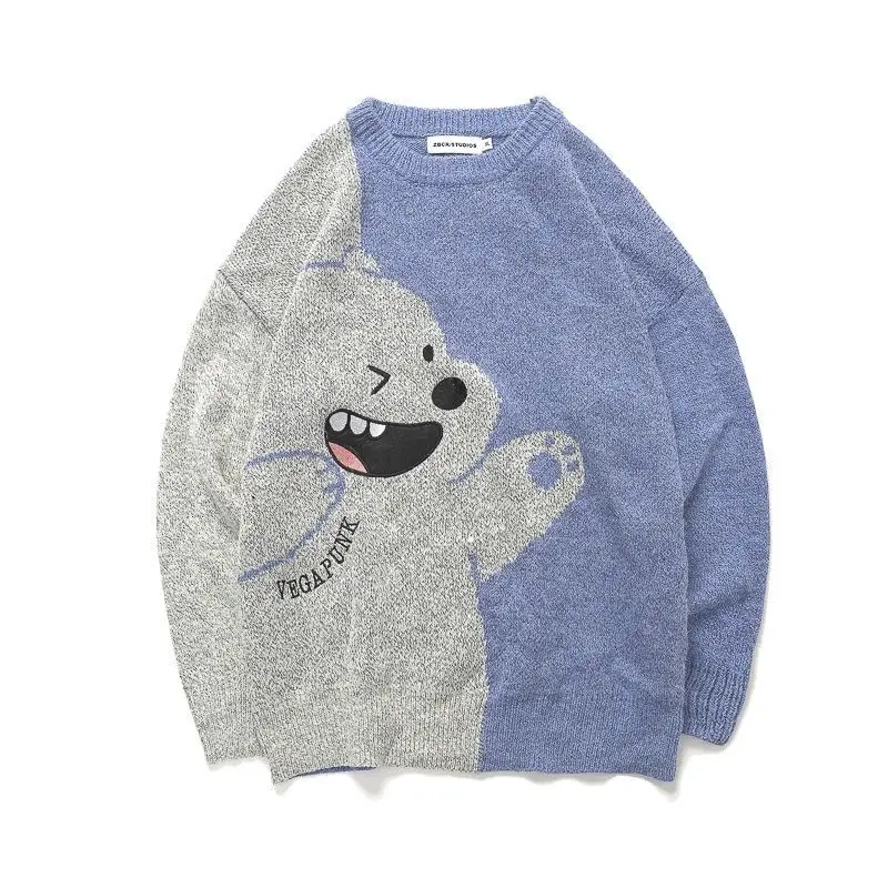 

Autumn and Winter New Knitwear Sweater Cartoon Anime Color Blocking Trendy Ins Loose Men 's Jacket Casual