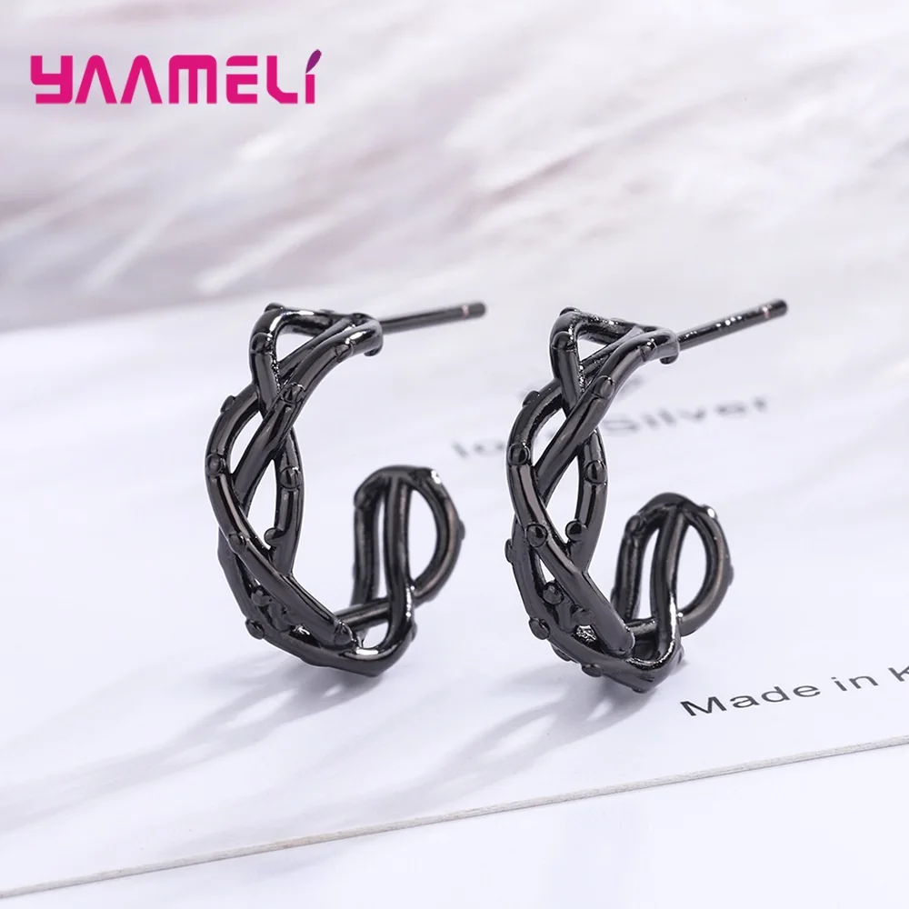 

New Arrival Vintage Korean Style Black Earrings For Women Girls Party 925 Sterling Silver Trendy Jewelry Wholesale