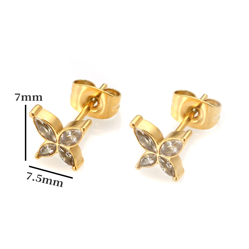 Модные мини-серьги с бабочкой Милые цветочные цирконовые серьги с кристаллами CZ для женщин и девочек на ухе.