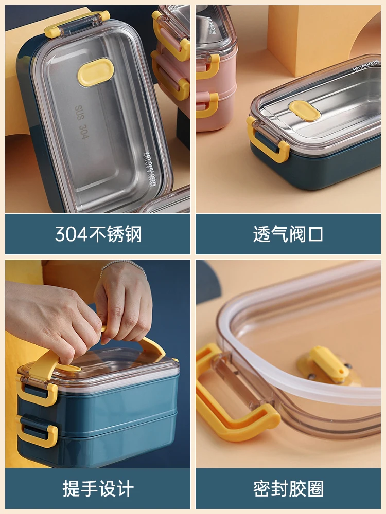 

304 Stainless Steel Lunch Box High Capacity Grid Type Bento Box Lonchera Double Layer