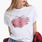 Женская футболка с круглым вырезом, белая Повседневная футболка с коротким рукавом и цветочным принтом, с круглым вырезом, с принтом в виде сердца, лето