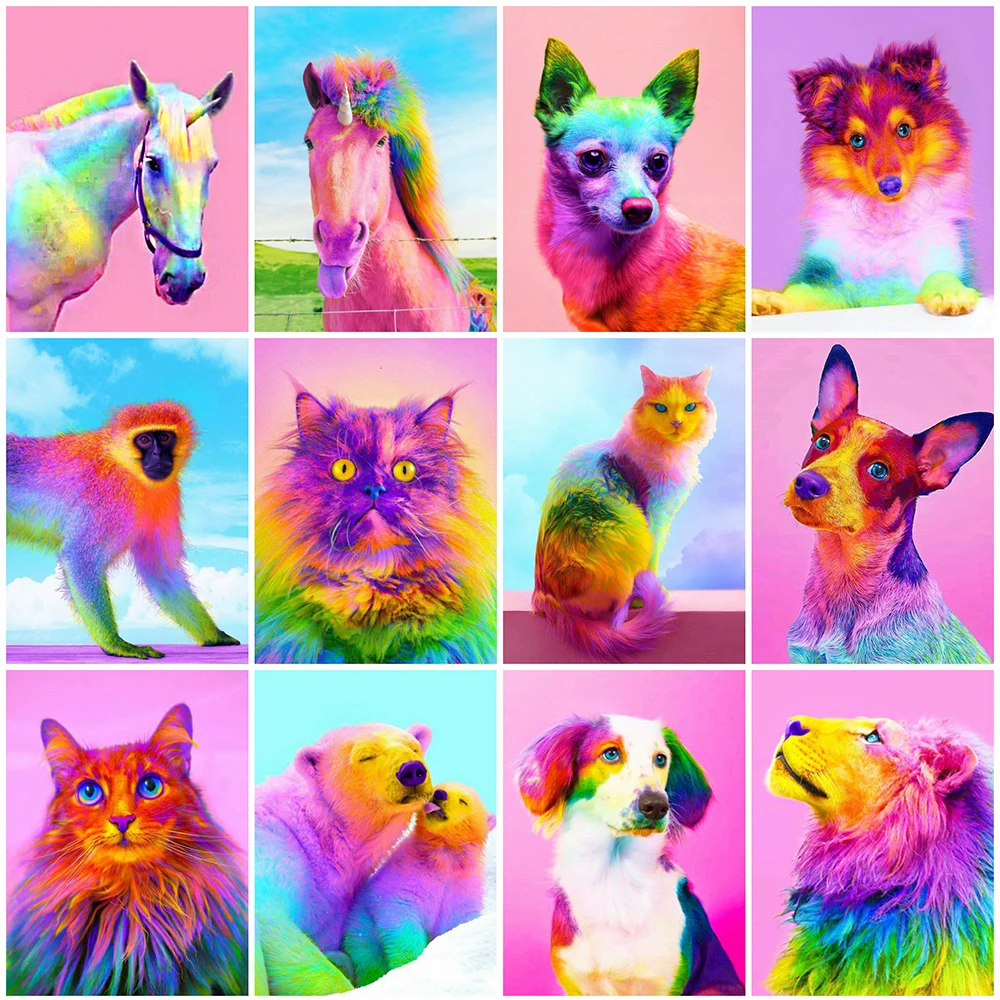 

Diamond Painting Colorful Animals 5D DIY Full Drill Embroidery Cross Stitch Mosaic Art Rhinestone Mural Home Decor Set