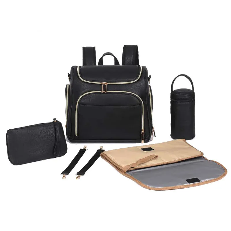Bolsa de pa&ntilde;ales de cuero PU para beb&eacute;, mochila de gran capacidad, bolsas de pa&ntilde;ales de maternidad de alto grado, bolsa de almacenamiento para cochecito, bolsa de lactancia-0