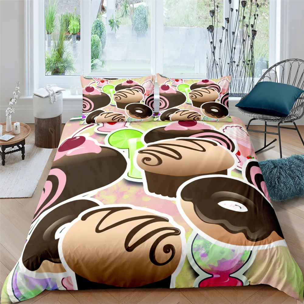 

Cake Dessert Bedding Set Queen 3D Cute Printed Duvet Cover Bedclothes 2/3pcs Home Textiles Luxury High Quality Comforter Cover