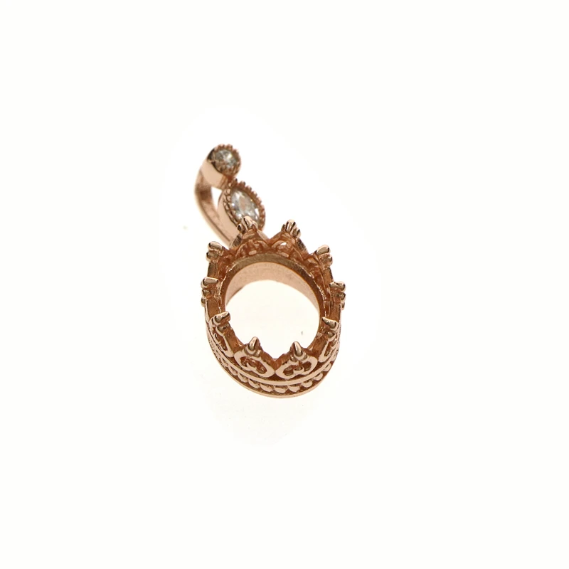 Rose Gold 8x10 мм, овальная корона, ободок, настройки, с фианитами, камень под замком, твердая 925 пробы, серебро, сделай сам, подвеска, шарм, поднос, 1421092 - Цвет: Rose Gold