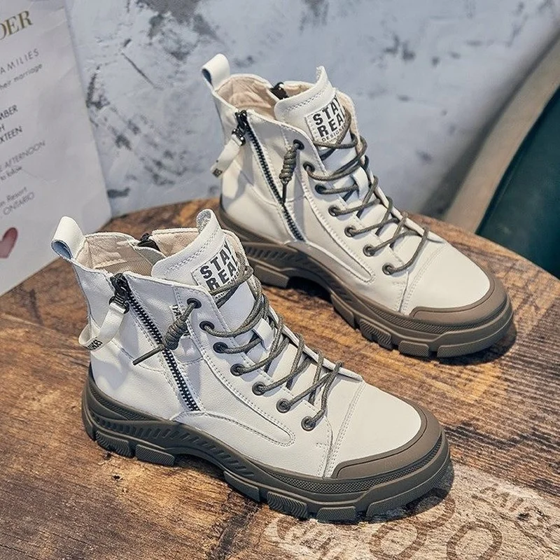 

2021 Autumn Casual Sports Women Boots for Ladies Zipper Sewing Motorcycle Ankle Boot Shoes Woman Street Style Zapatillas Mujer