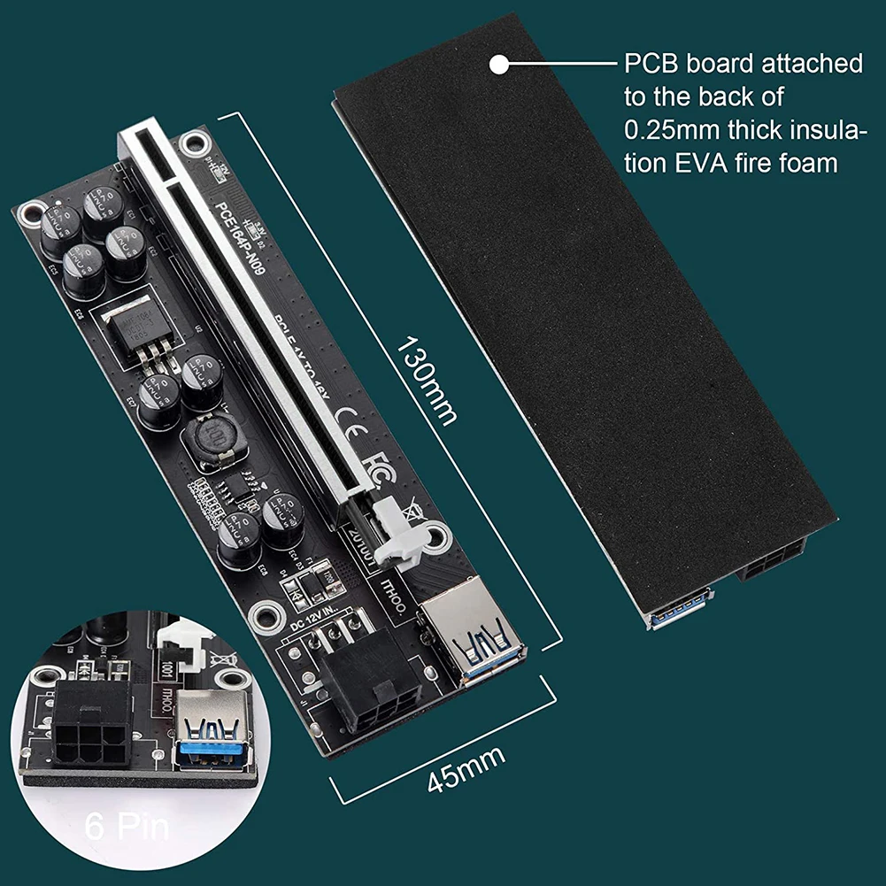 PCIe Riser Ver 009S Plus PCI Express 1x до 16X Адаптерная карта PCI-E удлинитель для BTC Майнер SATA
