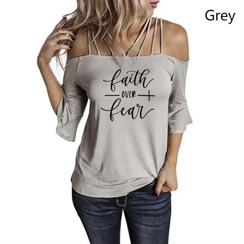 

Faith Over Fear Christian T-Shirt Religion Clothing Women Shirt Graphic Fearless Slogan Vintage Grunge Tops Off Shoulder Slings