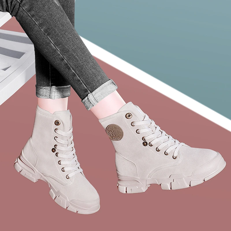 

Зимние ботильоны, женские кроссовки из коровьей замши, модная теплая плюшевая обувь на плоской платформе для женщин, мотоциклетные ботинки,...