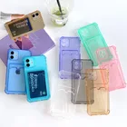 Прозрачный чехол для телефона с держателем карт для iPhone 12 Mini 11 Pro Max XS MAX XR X 7 8 Plus SE 2 бампер однотонный чехол с отделением для кредитных карт