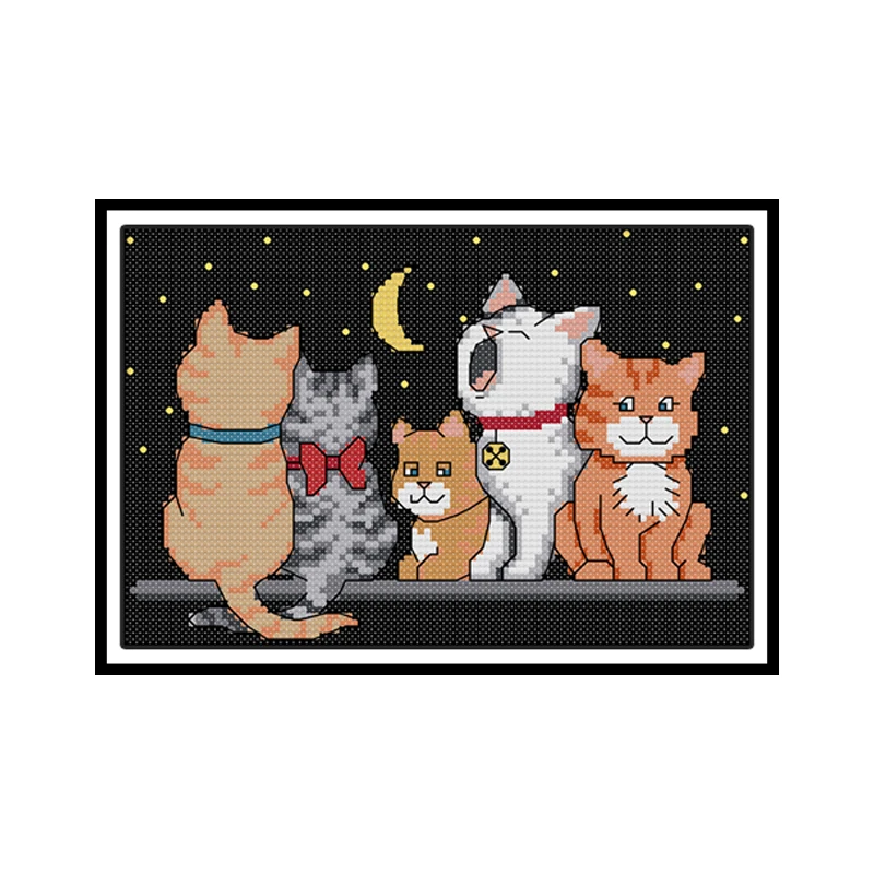 

Five Kittens Embroidery Cross Stitch Kit DIY Crafts Painting 14CT 11CT DMC Cross Stitch Kits Printed Fabric Count Needlework Set