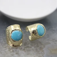 1pcs round shape turquoise ring natural stone ring blue quartz open adjustable ring trendy unisex finger ring jewelry gifts