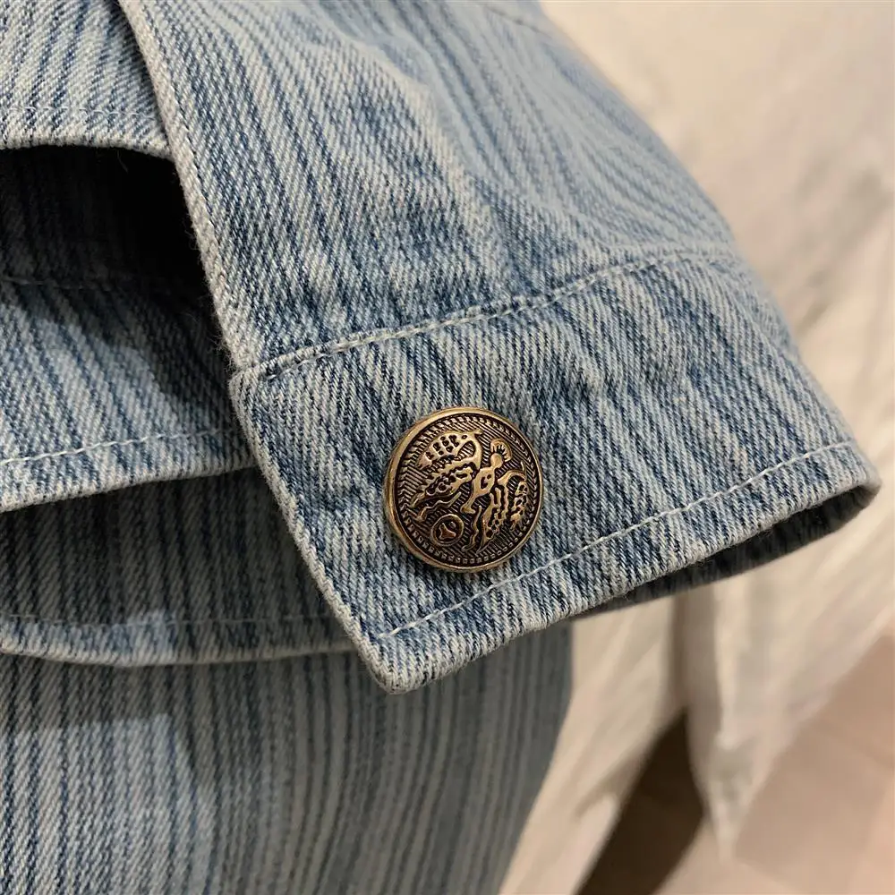 

Denim Jacket Female 2021 Spring And Autumn Korean Style Retro Hong Kong Style Vertical Stripes Short Petite Top