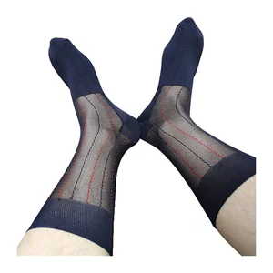 Прозрачные тонкие высокое качество Формальные носки Для мужчин платье костюмы красная линия корпус черного цвета; Детские гольфы сексуальные гей-Фетиш носки