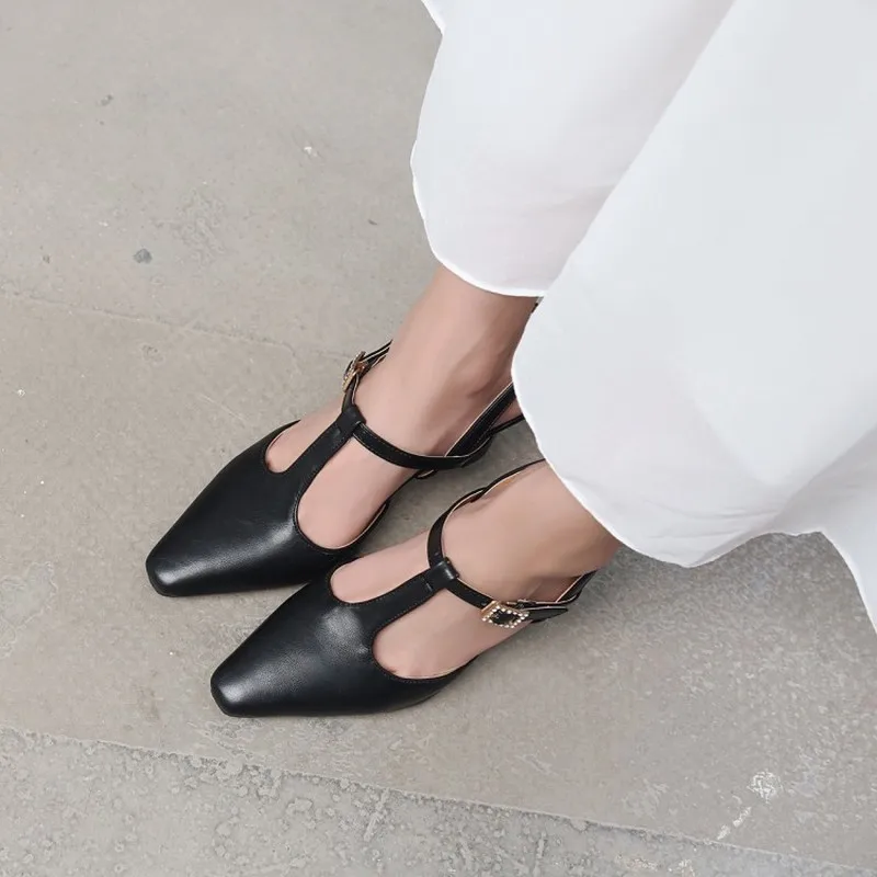 

Pumps Spring and autumn new style Crystal Square head Shallow mouth Buckle Thick heel High heel Women's shoe plus size 30-46