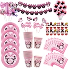 Розовая тема Минни Мауса Disney, украшения для дня рождения, тарелки для салфеток, чашки, шары, одноразовая посуда, Детские принадлежности для душа