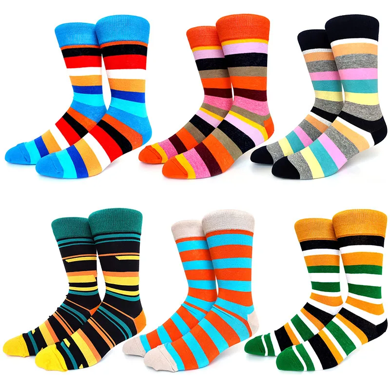 6 Pairs/Pack Happy Funny Socks Men Christmas Colorful Combed Cotton Plus Size Rhombus Casual Fashion Autumn Crew Socks Men Socks