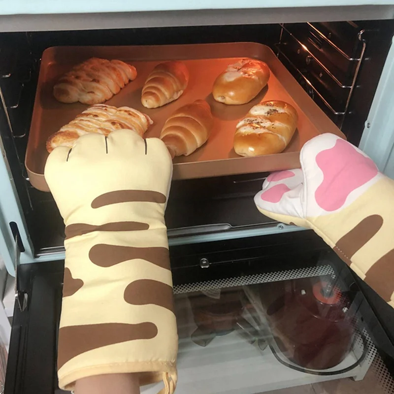 Cute Cartoon Cat Paws Oven Mitts Cat Claw Baking Oven Gloves Anti-scald Microwave Oven Heat Resistant Cat Paw Gloves