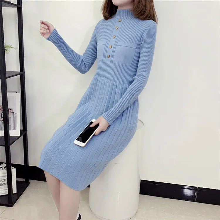 Женские теплые платья свитера 2020 новое осенне зимнее эластичное однотонное