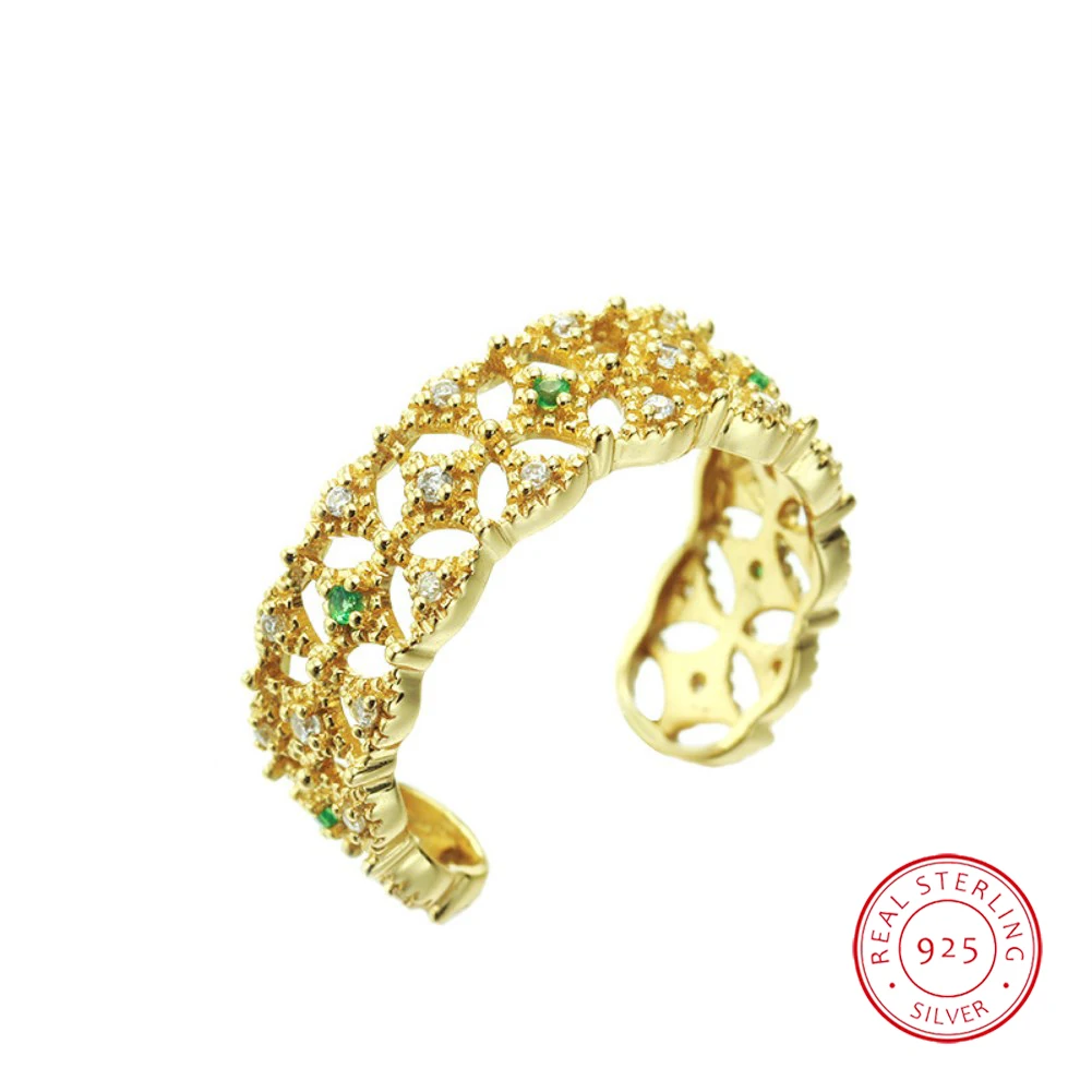 

Original design autumn new 925 sterling silver light luxury palace lace hollow ring female Byzantine opening ring