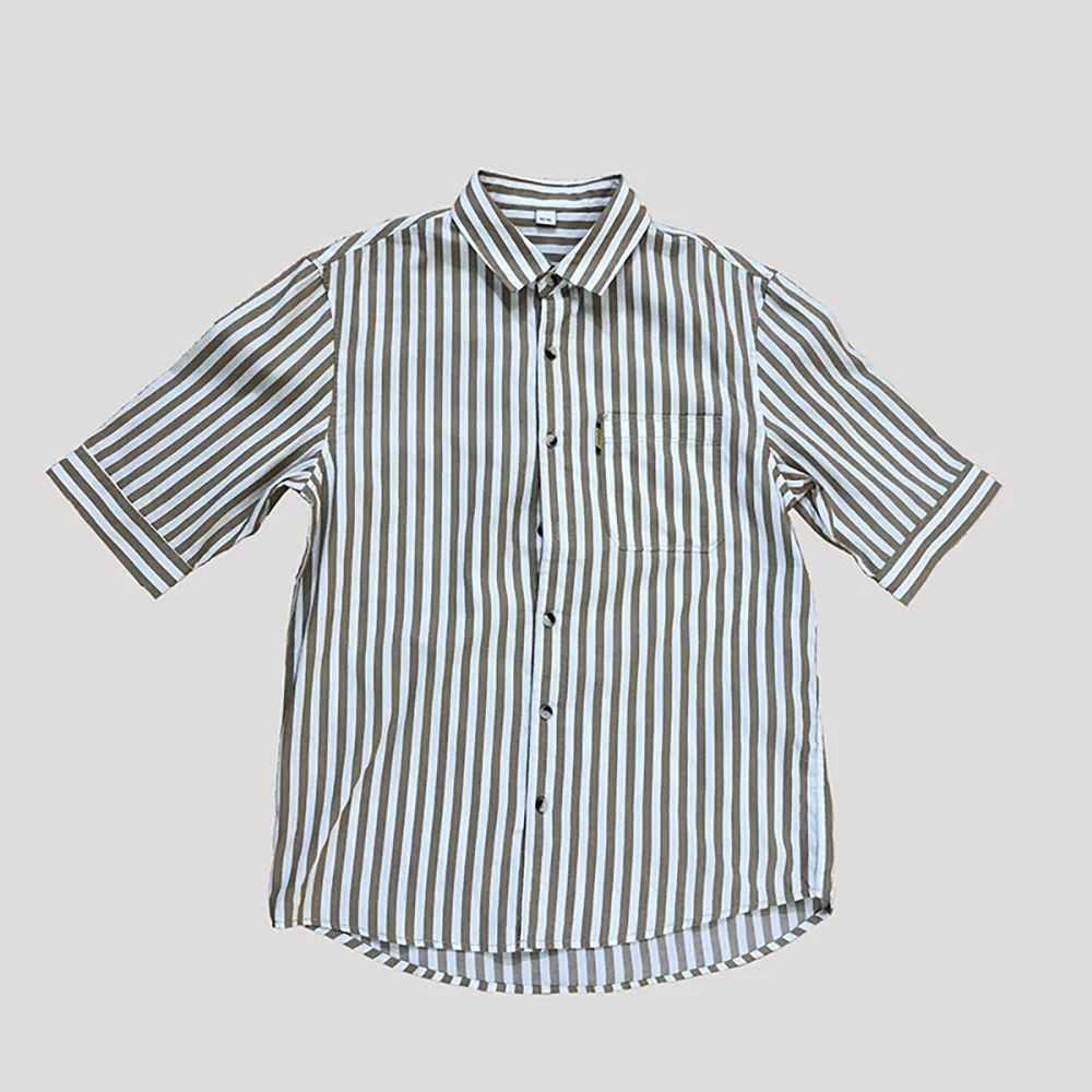 

Amu men's wear | summer regular shirt men's moderate casual business shirt Lapel medium Sleeve Striped Shirt