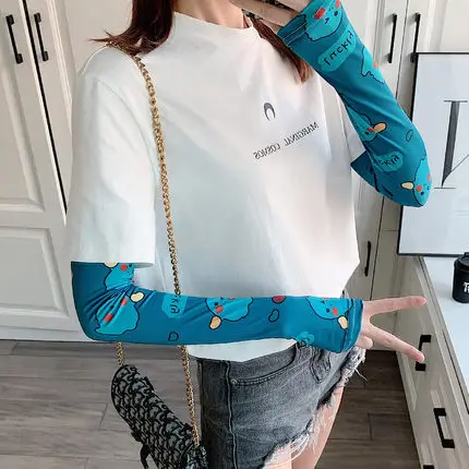 

2 pieces = 1 pairs Sunscreen Female Ice Hand Sleeve Arm Guard Sleeve Ice Silk Ins Gloves Driving Artifact Cute