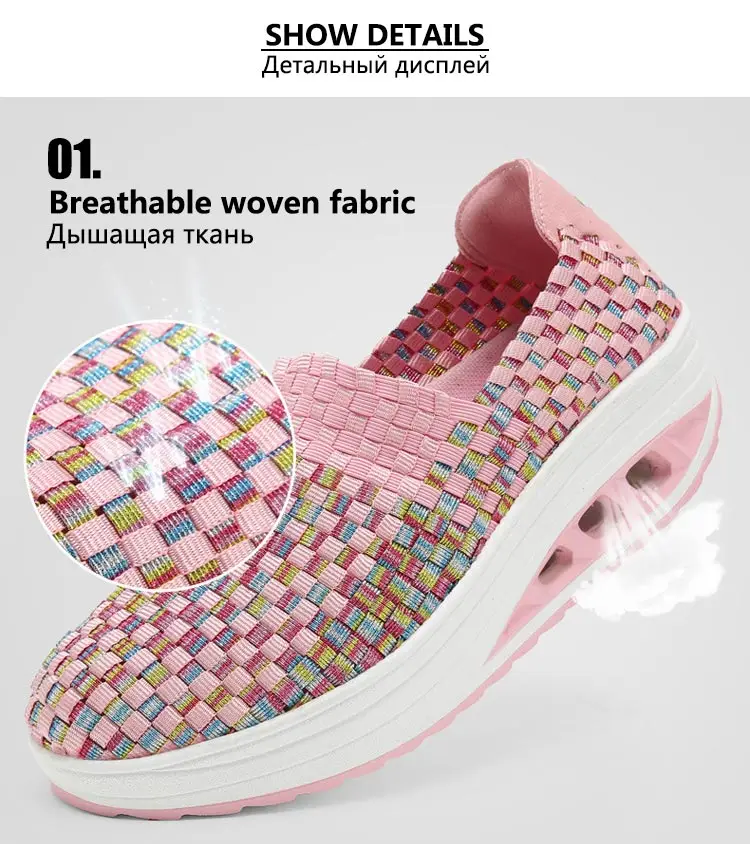 Летняя дышащая женская обувь на толстой платформе, увеличивающая рост Женская тканая обувь женская повседневная обувь кроссовки tenis feminino