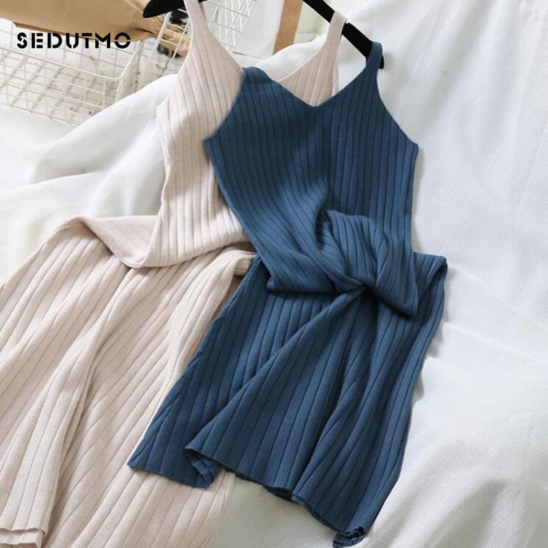 

SEDUTMO Sexy Tunic Knitted Dress Women Summer Vintage Sleeveless Dresses Casual Sundress Fashion Party Basic Dress ED939