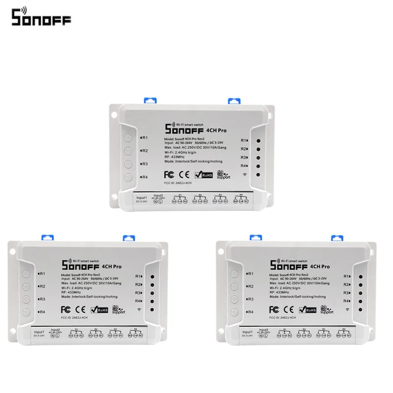 3 pcs Itead Sonoff 4CH Pro R2 433 МГц 4 канала RF беспроводной пульт дистанционного управления Wifi умный переключатель инчинг интерлок реле Alexa Google Home - Комплект: 3 pcs