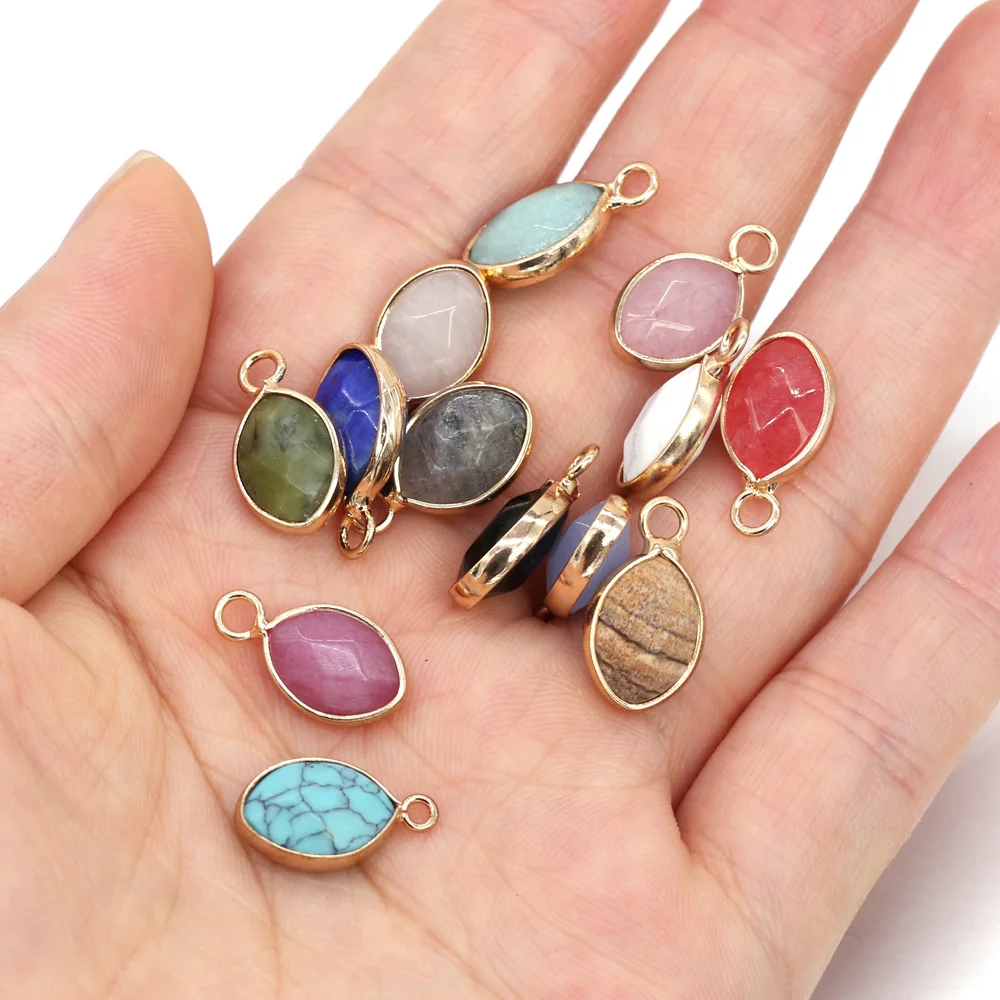 

2pcs Natural Stone Agates Egg Shape Flash Labradorite Rose Quartzs Pendant for Necklace Jewelry Making DIY Size 10x16mm
