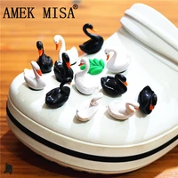 single sale 1pcs animals shoe charms accessories cute simulation blackwhite swan shoe decoration for jibz kids party x mas gift