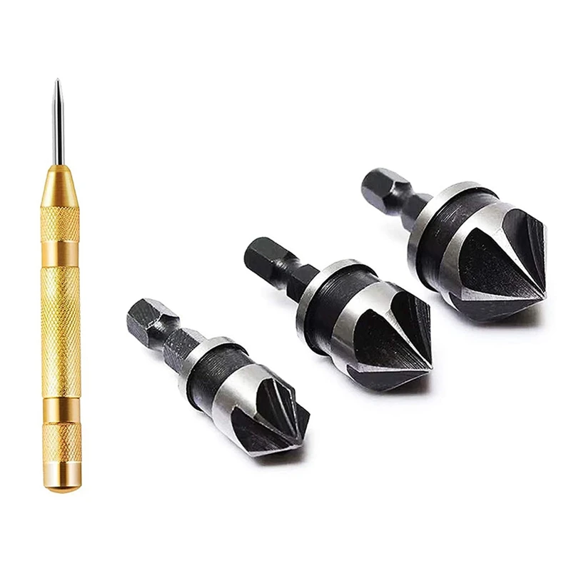 

Набор сверл для зенковки, комплект из 3 Сверл С шестигранным хвостовиком 1/4 дюйма для дерева с автоматическим кернером