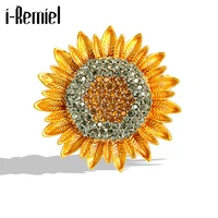 new retro high end sunflower jewelry brooches for women crystal rhinestone female coat corsage sweater pin scarf buckle necklace
