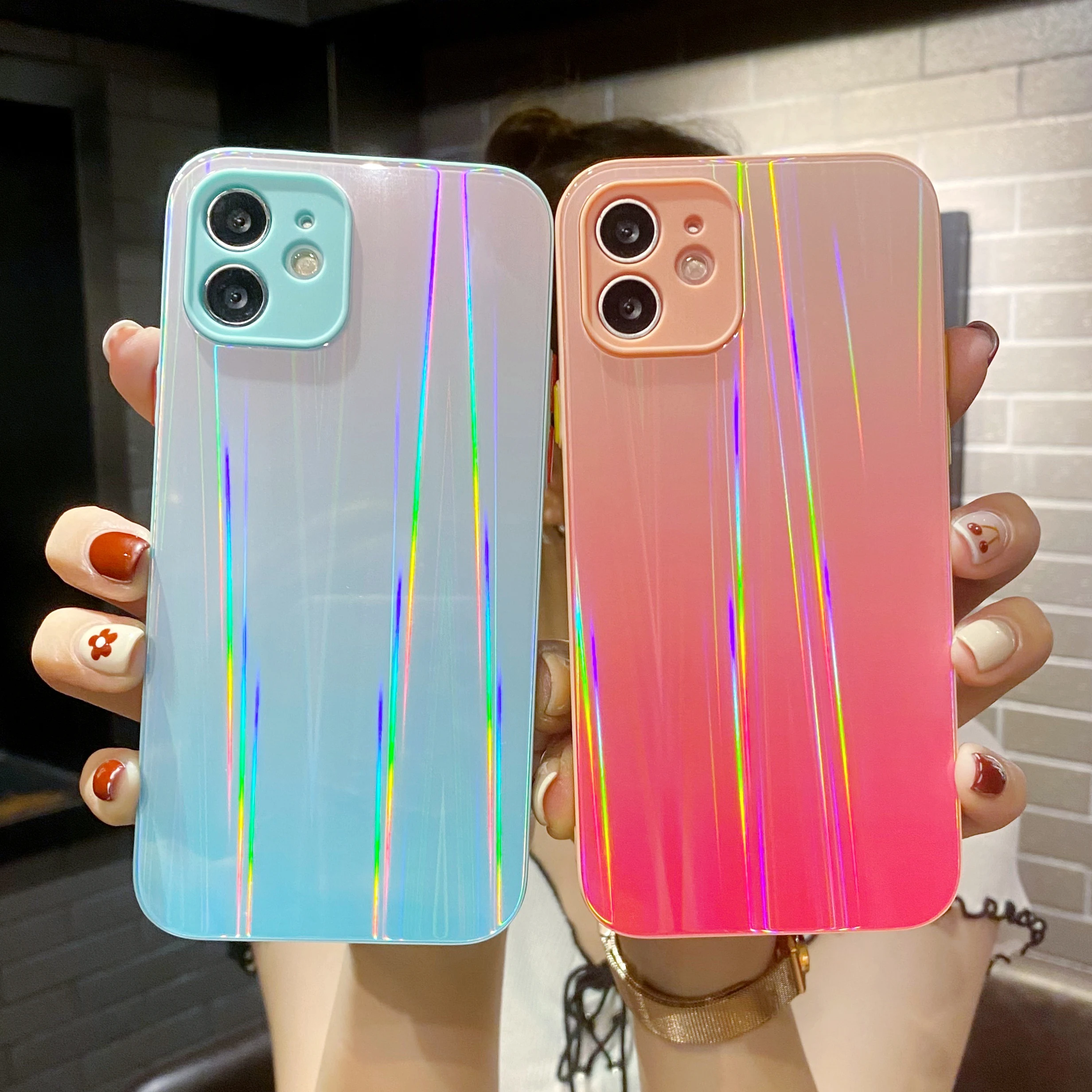 Anti-knock  Case For iphone 11 12 Luxury Soft Shockproof Aurora Case For iphone 7 8 Plus XS X Max XR Soft Cover Accessories