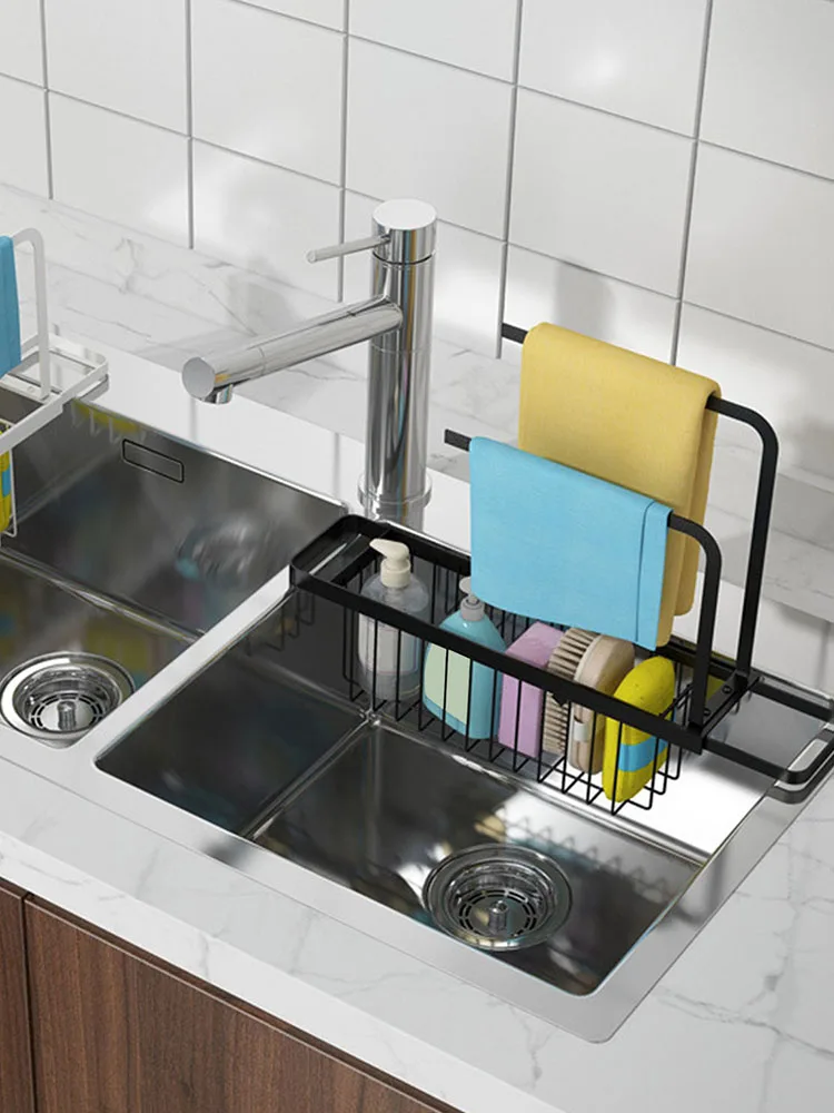 

Expandable Storage Drain Basket Sponge Soap Tray Kitchen Household Adjustment Drain Telescopic Sink Storage Rack
