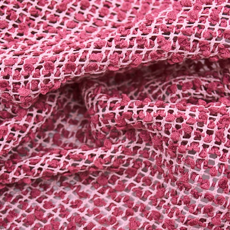 

2021 Hollow Out Pink Jacquard Plaid Tweed Fabric For Coat Telas Por Metro Tissus Au MÈTre Ткань Для Шитья Sewing By The Yard Diy