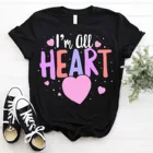 Женская свободная футболка с коротким рукавом и принтом в виде сердца