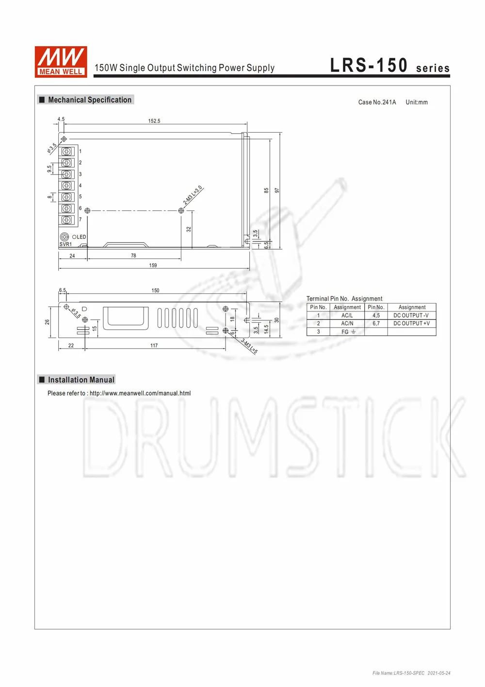 LRS-150W-12/15/24/36/48V MEAN WELL DC импульсный источник питания 120 вместо NES STD