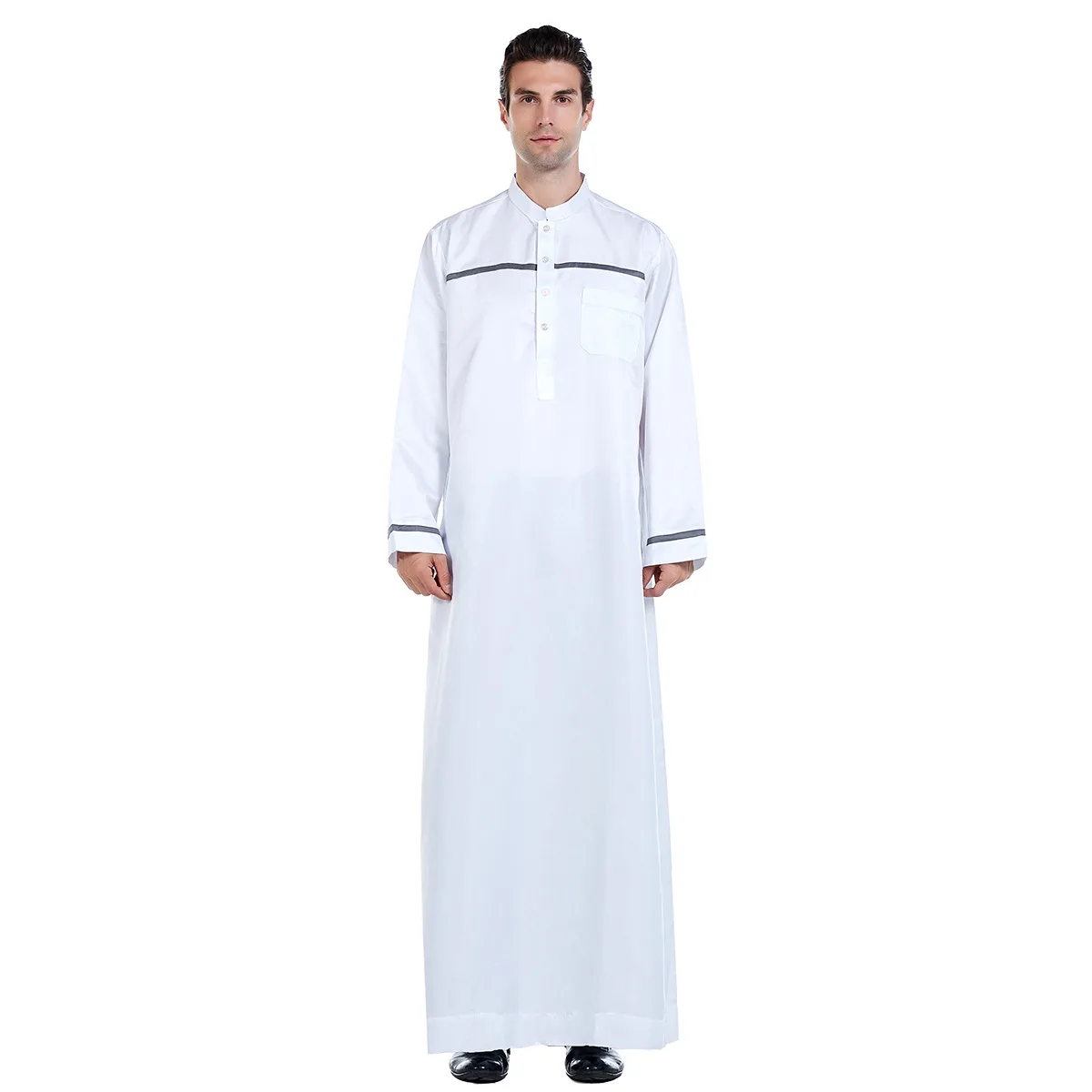 Blanca/negra Blanco/Negro/gris/Beige Abaya musulmana Kaftan árabe islámica ropa vestido largo árabes del Oriente Medio de los hombres traje suelto Jubba Thobe