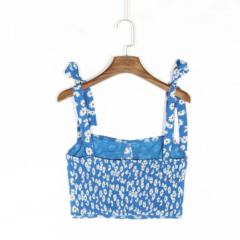 

Summer women's casual flower printing bow decoration camisole