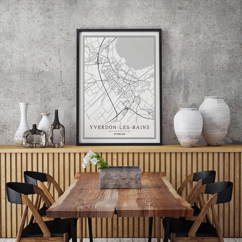 Switzerland Black White World City Map Poster Nordic Living Room Bern Lausanne Biel Wall Art Pictures Home Decor Canvas Painting | Дом и сад